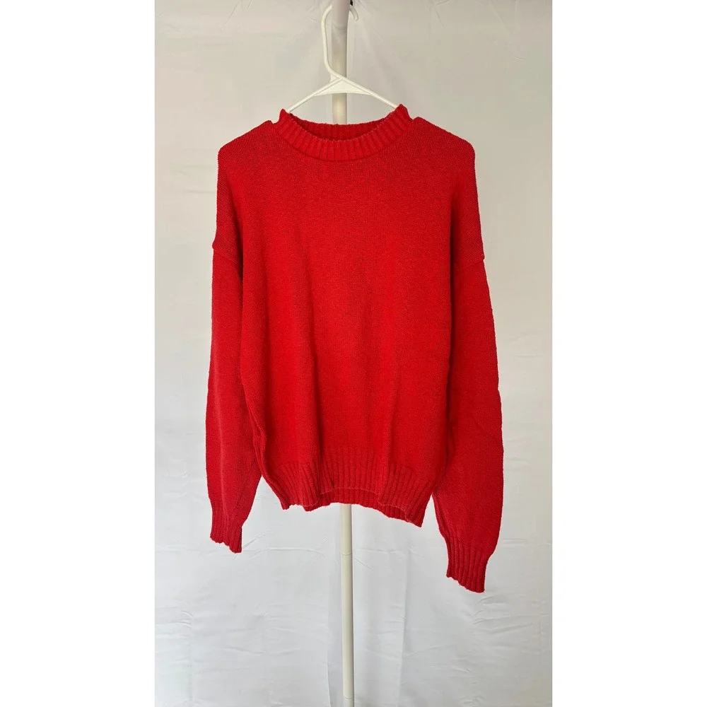 Mens‎ Vintage Northern Isles Red Cotton Knit Sweater Size L Made in USA